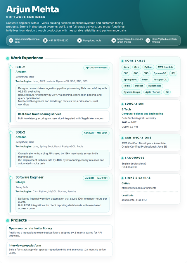 Teal Paragon resume template
